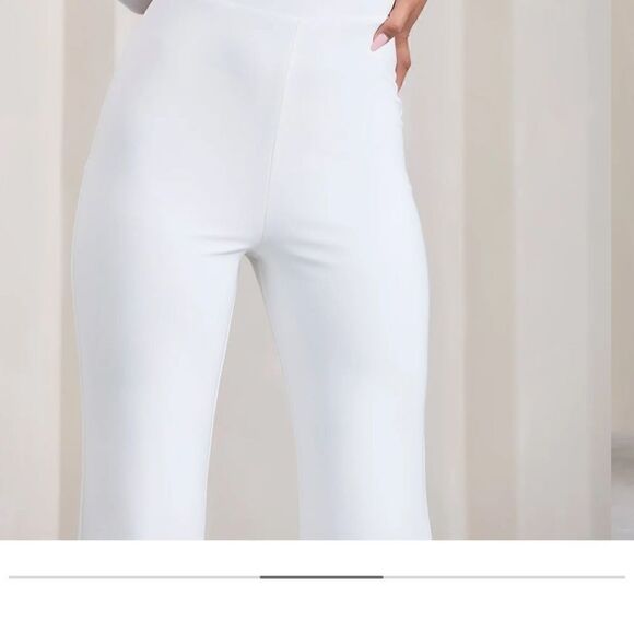 Club L London Fallon  flared leg jumpsuit with long mesh sleeves neck wrap - Picture 4 of 16